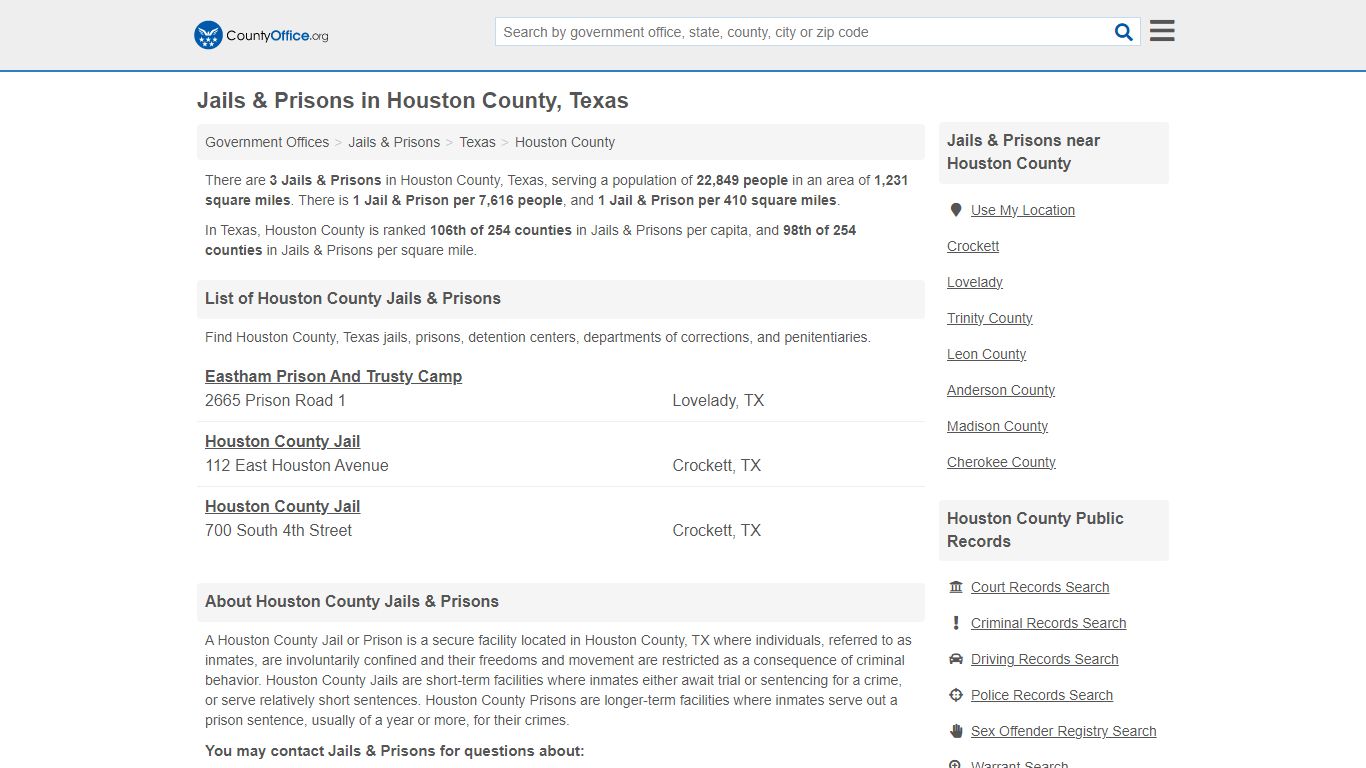 Jails & Prisons - Houston County, TX (Inmate Rosters & Records)